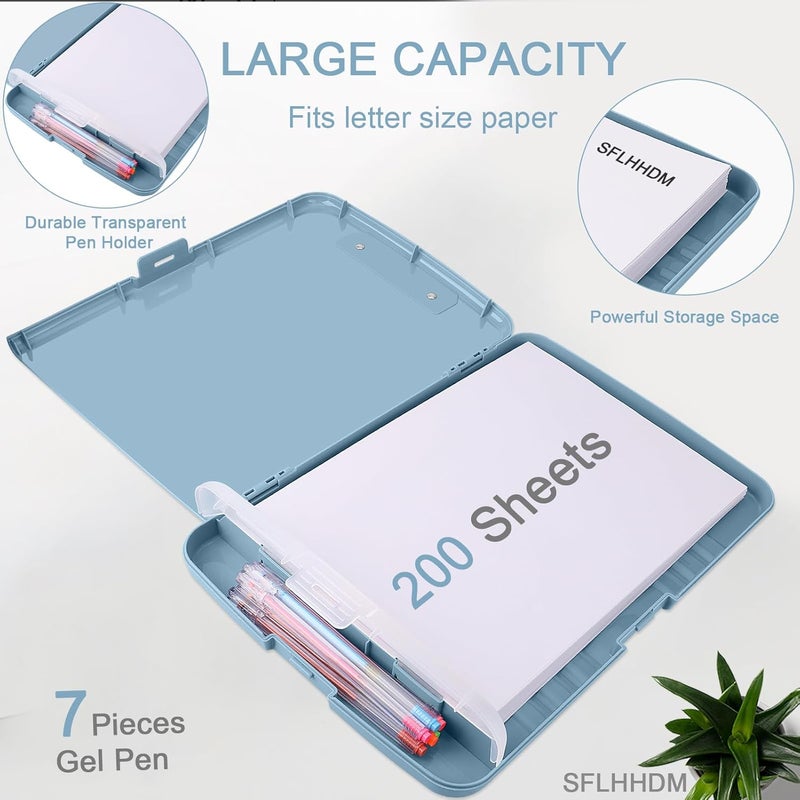 SFLHHDM Clipboard with Storage,Storage Clipboard with Pen Holder, A4 Binder Clip Boards 8.5x11 with Low Profile Clip,Side Opening Nursing Clipboards, Clipboards Folder for Office Supplies-Light Blue - Image 3